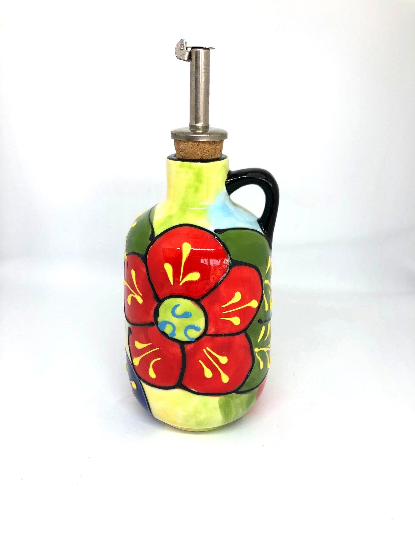 Olive Oil Ceramic Cruet - Stripped Flower