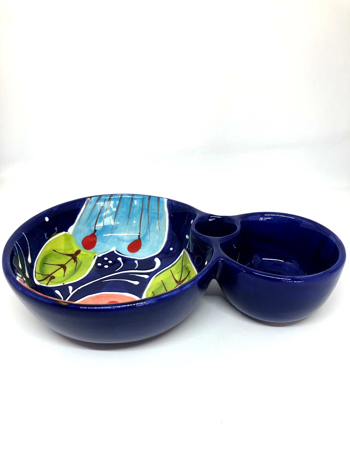 Ceramic Olive Bowl - Navy Blue Flower